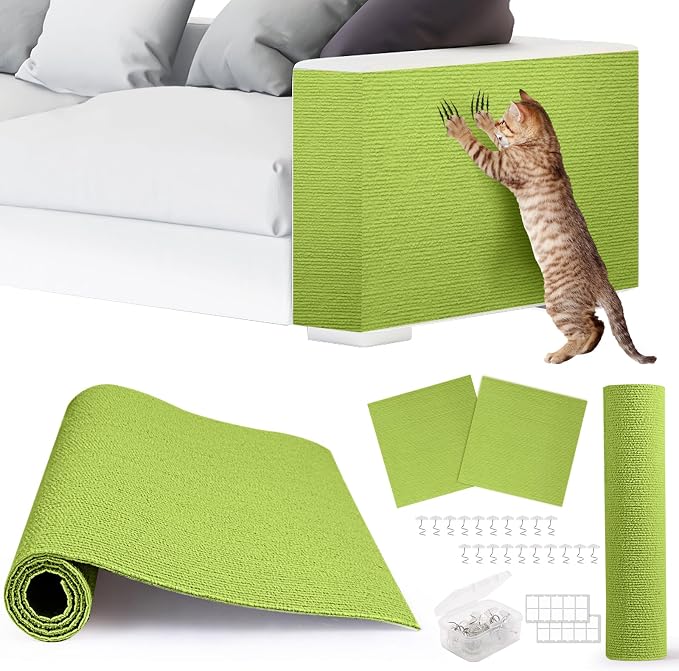 4pack Cat Scratch Couch Furniture and Wall Protector | Adhesive Cat Scratch Pad for Covering Cat Tower, DIY Climbing Cat Scratcher Couch Protector from Cat Claws Scratching (Green)