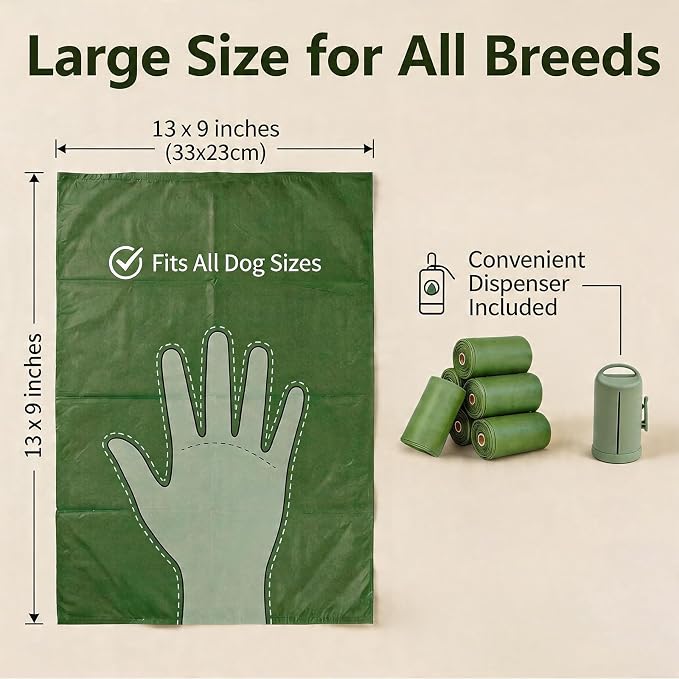 Home Compostable Dog Poop Bags, 20 Microns Extra Thick, 300 Count (20 Rolls) BPI Certified & AS 5810 Plant-Based Pet Waste Bags, 9x13 Leak-Proof Unscented Doggy Bags with Dispenser & 2 Hooks