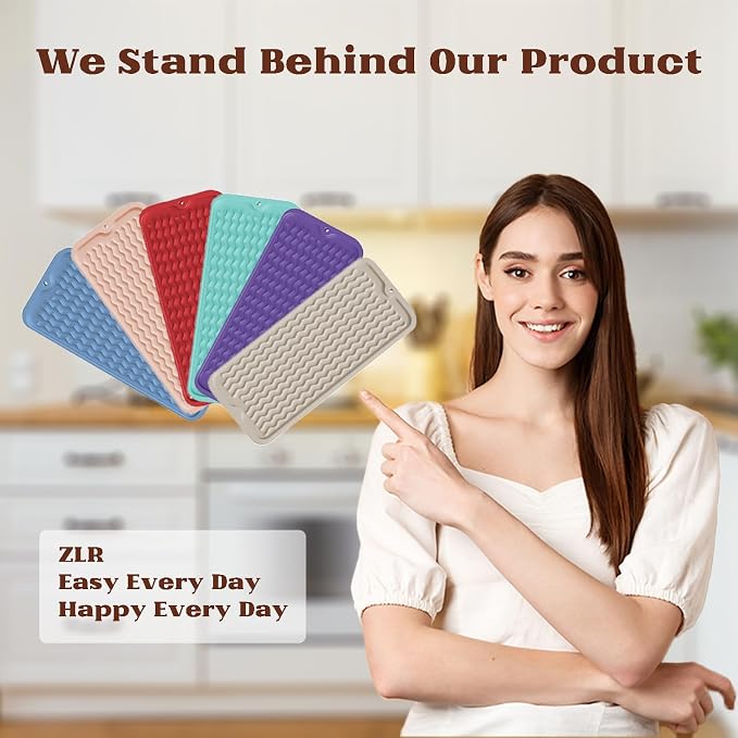 ZLR Small Dish Drying Mat (6" x 17" / 153 x 433mm) - Narrow Silicone Drainer for Kitchen Counter, Apartment & RV - Compact Sponge Holder & Sink Caddy Tray, Non-Slip Food-Grade Silicone (Meadow Violet)