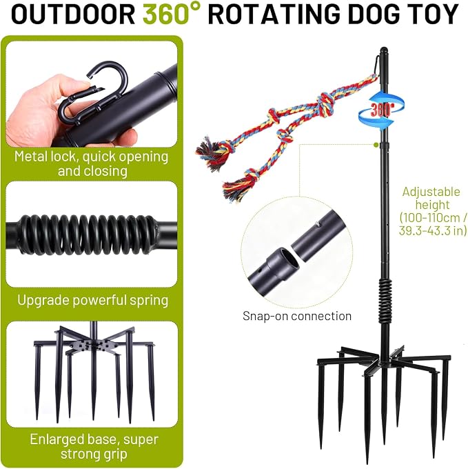 Upgrade Tether Tug Outdoor Dog Toy,Outdoor Tug Of War Toy in Park,Yard,Lawn,Tether Interactive Dog Tug Toy,2 Rope Toy and Bell Pull Chase and Solo Play,Tether Tug For Large Dogs,For Medium Small Dogs