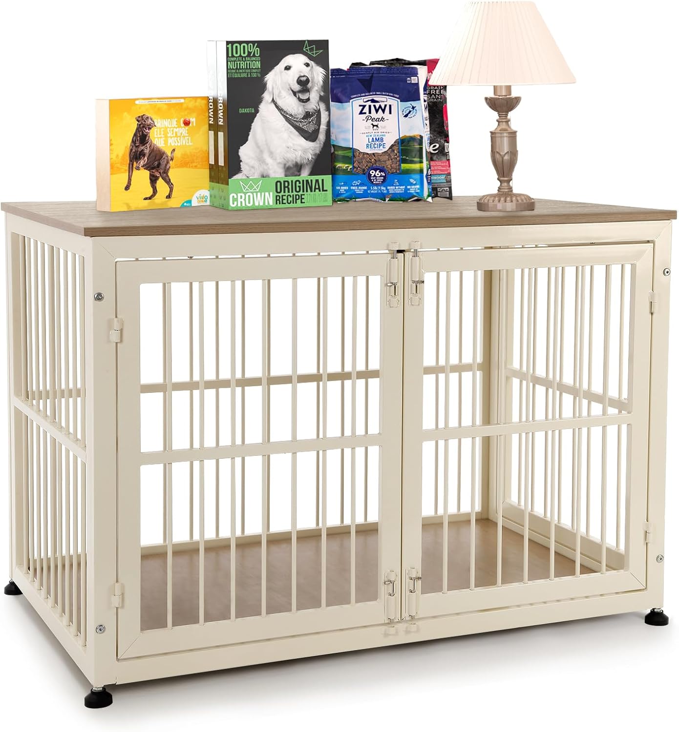40 Inch Dog Crate Furniture for Large Medium Dogs, Wooden Heavy Duty Dog Kennel with Double Doors, Decorative Pet House Dog Cage Side End Table Indoor, Pet Cage Dog House, Beige