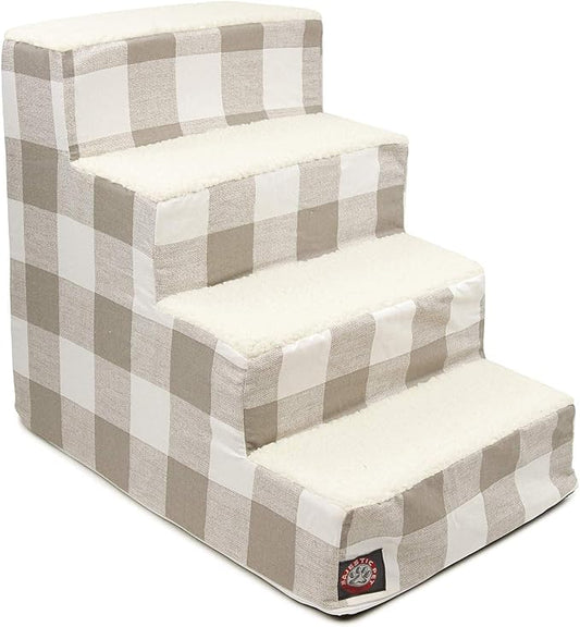 Majestic Pet Portable Pet Stairs | Soft Sherpa Steps Foam Feeling | Steps for Dogs & Cats | Dog & Cat Ramp | Indoor Only | Max Weight: up to 250 Lbs, 4 Step, Anderson Check Neutral Tan