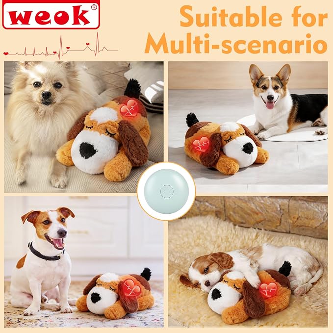 WEOK Heartbeat Puppy for Dogs-for Separation Anxiety Relief, Heartbeat Stuffed Animal Anxiety Calming Behavioral Aid Plush Toy for Dogs Cats Pets