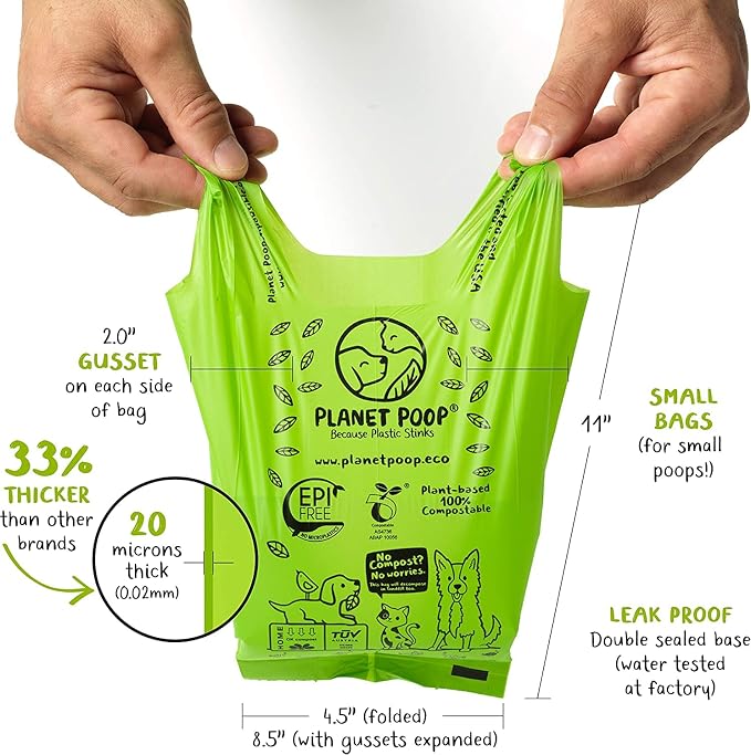 Planet Poop Biodegradable Dog Poop Bags, 180 Count, Plant-Based, Non-GMO, Leakproof, Compostable, No Microplastics - Supports Mission Pawsible in Bali
