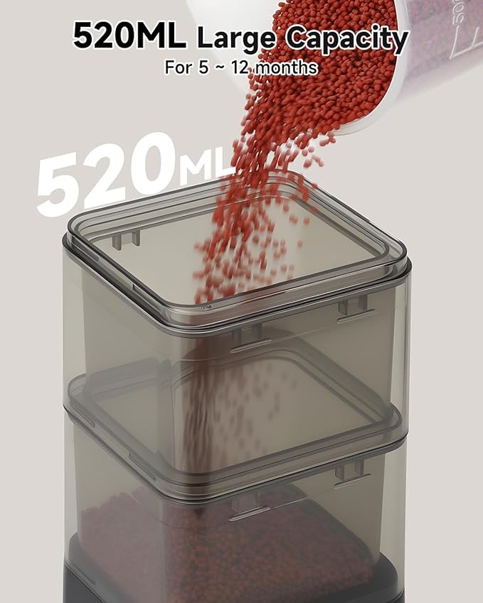 fishkeeper Automatic Fish Feeder for Aquarium - 520ML Large Capacity Adjustable Fish Feeder Automatic Dispenser with Timer for Vacation, Weekend or Daily Use, Three Fixed Methods