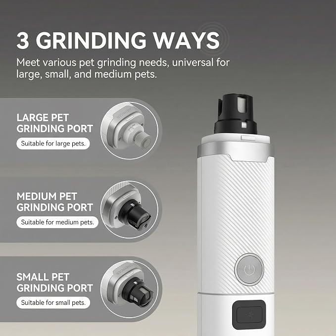 Silent Pet Nail Grinder Pro, Cordless Grooming Pro Nail Grinder with 3 Adjustable Speeds & Led Light, Painless Paws Grooming for Small Medium Large Dogs & Cats(1+2*Replacement Head)