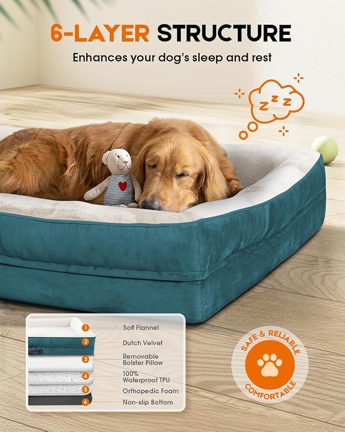 Upvilla Large Orthopedic Dog Bed, Four-Sided Cushioned Egg-Shaped Foam Dog Sofa, Waterproof Removable Cover, Pet Sofa Bed with Non-Slip Base, Large Pet Bed,Blue