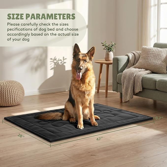 Chew Proof Dog Crate Pad for Aggressive Chewers, Indestructible Waterproof Dog Bed, Durable Machine Washable Dog Crate Mat for Large Dogs, Tough Indoor Outdoor Kennel Pad (Black, X-Large (28"x47"))