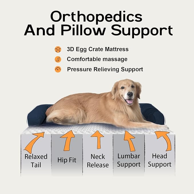 Dog Bed Large Sized Dogs-Orthopedic Waterproof Bed for Dogs,Large Dog Beds with Washable Removable Cover & Non-Slip Bottom
