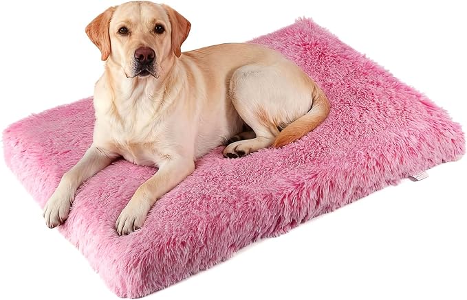 XL Orthopedic Dog Bed for Large Dogs, Dual-Layer Memory & Egg-Crate Foam, Washable Warm Winter Plush Cover, Waterproof Liner, Non-Slip Bottom, Crate/Kennel Pad, 44 x 32 Inch, Pink