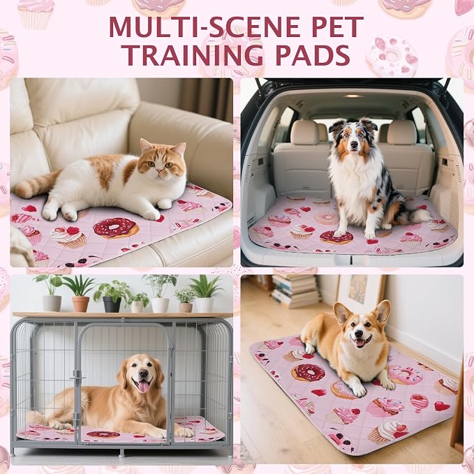 IEUUMLER Washable Pee Pads for Dogs, 2 Pack Cake Pattern Reusable Waterproof Puppy Potty Pads, Non-Slip Absorbent Pet Training Pads for Playpen Crate Bed EU015 Pink Cake, 36x36