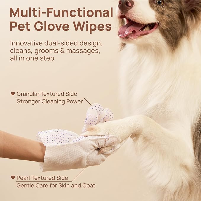 HICC PET Dog Wipes Cleaning Deodorizing PRO for Dogs&Cats, 20PCS Hypoallergenic Puppy Wipes, No-Rinse Pet Wipes, Extra Thick Dual-Textured Pet Glove Wipes for Paws, Face, Ears & Butt, Coconut Scent