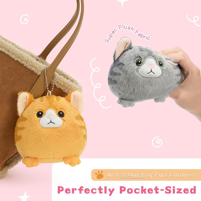 Muiteiur 6Pcs Mini Cat Plush Keychain Set, 3.94 Inch Small Cat Stuffed Animals with Clips, Cute Kitty Backpack Clip Plush Toys, Cat Lover Gifts, Party Favors for Kids Girls/Boys