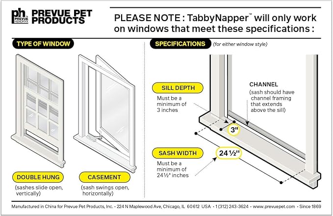 Prevue Pet Products TabbyNapper Easy Mount Cat Hammock Bed Perch - Indoor Window Cat Bed and Perch for Small and Large Cats, Fleece Cushion, No Tools Needed, No Drilling or Wall Screws