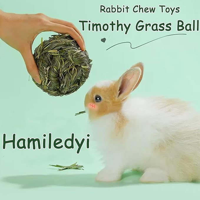 Hamiledyi Rabbit Chew Ball Timothy Grass Grinding Small Animal Activity Play Chew Toys for Bunny Rabbits Hamster Guinea Pigs Gerbils