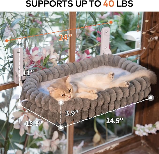 CHEERPALS Cat Window Perch for Indoor Cats Hammock for Window with Reversible Cushion, Foldable Cat Window Bed for Large Cats and Kittens(Grey,Medium)