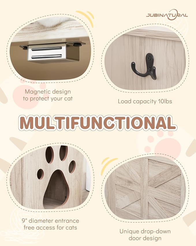 Cat Litter Box Enclosure, Indoor Hidden Cat Litter Box Furniture, Simple Classic Sliding Door Style Cat Litter Box Cabinet for Convenient Entry, Use As Side Table or Nightstand