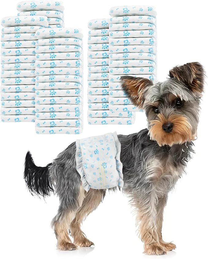 Disposable Dog Diapers Male 96 Count Belly Bands for Bale Dogs (Waist 6-11.8 in XS) Super Absorbent Small Doggie Diapers for Heat Excitable Urination or Incontinence - Blue
