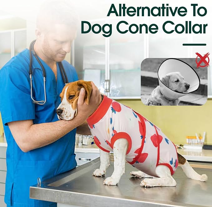Kuoser Dog Surgery Recovery Suit, Pet Recovery Suit for Dogs Female Male Spay Neuter, Anti-Licking Dog Surgical Onesie for Abdominal Wounds Skin Issues, Dogs Bodysuit Cone E-Collar Alternative, L