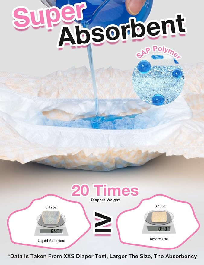 Dono Dog and Cat Diapers Female-60PCS, Disposable Female Dog Period Diaper for Heat with Wetness Indicator, Super Absorbent Doggie Puppy Diapers Female for XXS,Small Medium Large Dogs
