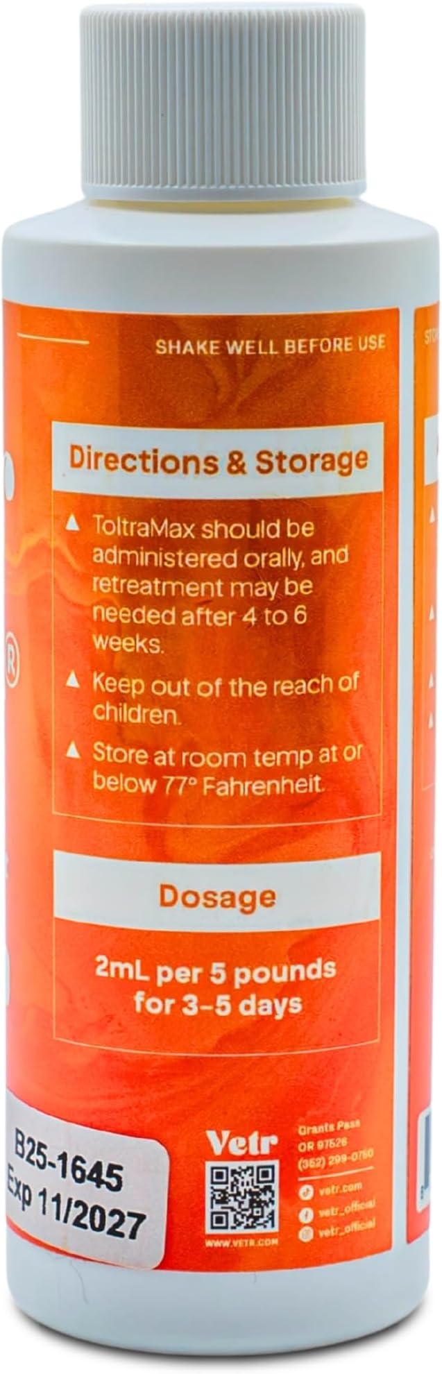 Toltrazuril 2.5% for Horses, Dogs, Cats, 120mL/4 Ounce, for Non-Food Chain Animals