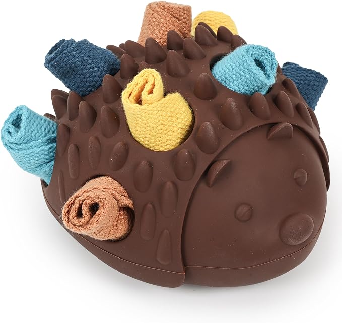 Dog Snuffle Hedgehog Ball Toy - Interactive Dog Chew Toy Puppy Treat Dispenser for Teething and Mental Stimulation, Suitable for Mental Development Pet Hidden Food Puzzle Toys (Brown)