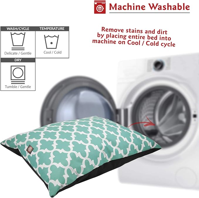 Majestic Pet Rectangle Large Dog Bed - Washable Non Slip Comfy - Super Value Pillow - Dog Kennel Bed for Sleeping - 46 x 35 Inch - Trellis Teal