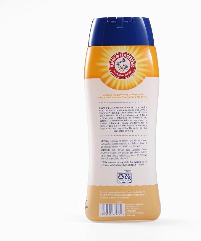 Arm & Hammer for Pets Soothing Oatmeal Dog Shampoo, Vanilla Coconut Scent, Baking Soda Odor Control, Moisturizing Shampoo for Dry Dog Skin, pH Balanced for Dogs, 20 Fl Oz - 2 Pack