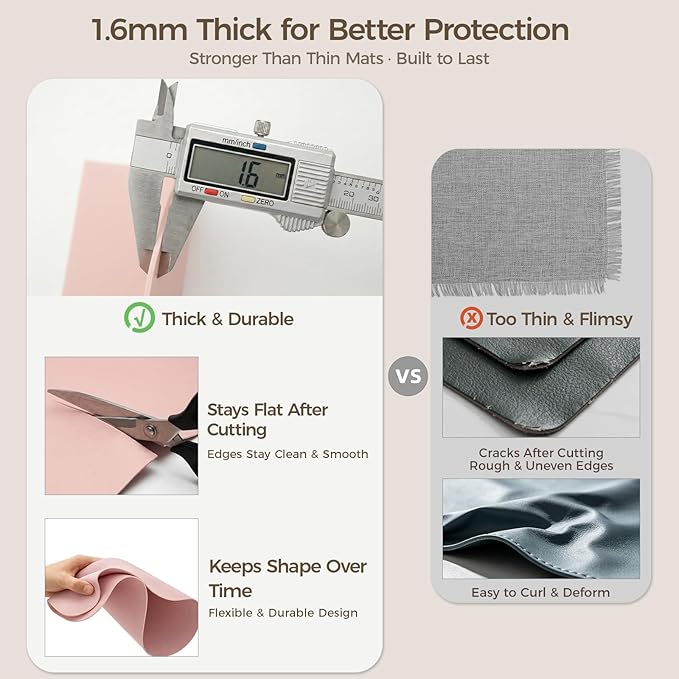 Extra Large Silicone Mat for Countertop & Table with Gift Tube Packaging, Thickened Non-Slip Heat Resistant Table Protector, Cuttable Waterproof Kitchen Prep & Kids Craft Mat