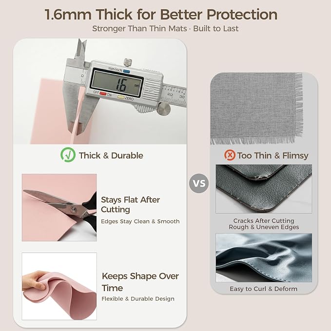 Extra Large Silicone Mat for Countertop & Table with Gift Tube Packaging, Thickened Non-Slip Heat Resistant Table Protector, Cuttable Waterproof Kitchen Prep & Kids Craft Mat