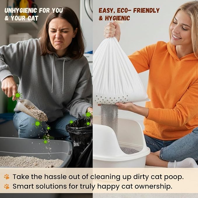 Cat Sifting Litter Box Liners - 21 Count - 2 MIL Extra Thick - Litter Bags Liners with Elastic Drawstring, Tear-Resistant Waterproof Cat litter liners for litter box, Kitty Litter Liners (30" × 16")