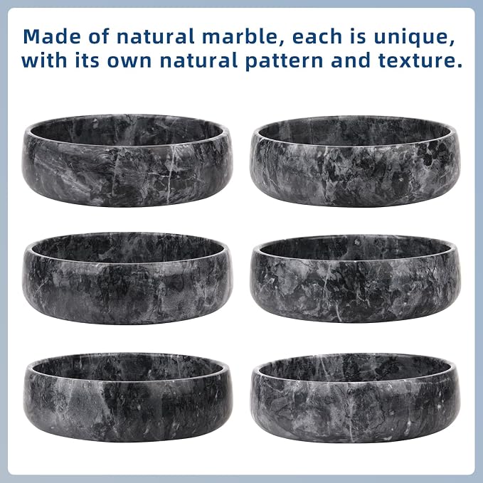 Marble Dog Bowl Natural Heavy Duty Pet Bowls Non-Slip Cat Food Water Bowl Stone Dish (Dark Grey, Large)