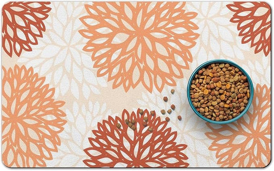 Dog Food Mats for Floors, Absorbent and Quick-Drying Pet Cat Food Mat,Anti-Fouling and Easy-to-Clean Pet Feeding Mat,Dog Bowl Mat for Messy Drinking Water Bowls.17x27, Bohemia Dahlia Floral Style