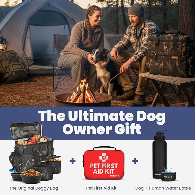 The Original Doggy Bag™ - Complete Dog Travel Bag for Supplies with 2 BPA-Free Travel Dog Bowls & 2 Pet Food Containers - Traveling Kit for Road Trips, Camping, Weekend Away or Doggy Gift: Camo