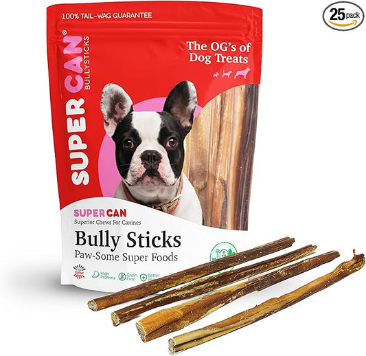 Bully Sticks for Large Dogs and Feroucious Chewers All Natural Dog Chews, Free Range Grass Fed Beef Sticks Treats. (12" Standard (8-Pack))