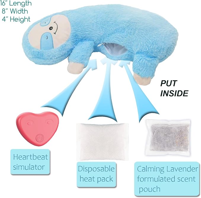 HushHarbor Puppy Heartbeat Toy Pillow, Anxiety Relief Sleep Aid, Sloth-Shaped Protects Neck Dog Plush Toys,Cat Neck Pillow & Pet Calming