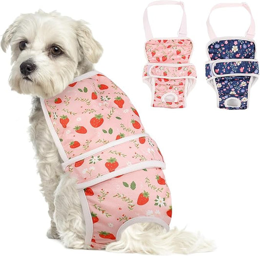 ASENKU 2 Pack Female Dog Diapers with Suspenders, Reusable Washable Puppy Panties for Small Dogs, Leak-Proof Pet Underwear for Heat Cycle & Period