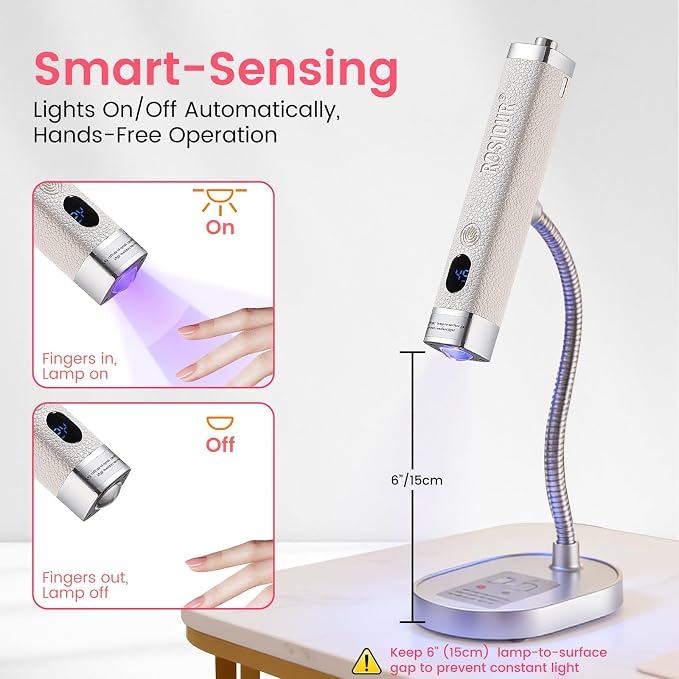 Handheld Mini UV Light for Nails: Flash Cure UV Led Nail Lamp with Stand Cat Eye Magnet- Hand Held Fast Dry Single UV Lamp Pen with Auto Sensor for Manicure Home Salon (White)