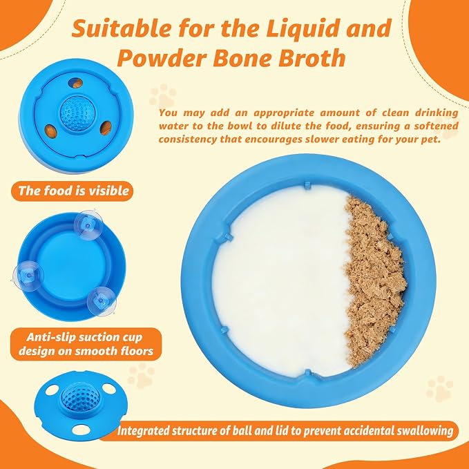 Dog Lick Bowl, 8 oz Slow Feeder Dog Bowls for Liquid Treats, Non Slip Dog Lick Ball with Built-in Rolling Ball, Lick Ball Bowl for Bone Broth Yogurt Dietary Supplement (Blue)