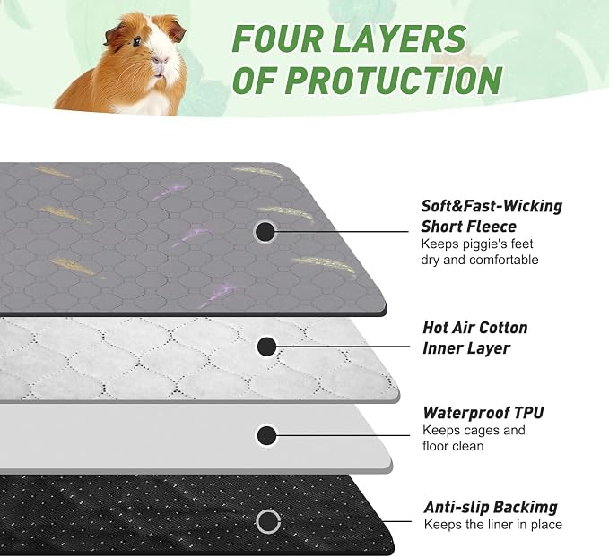 2Pcs Guinea Pig Cage Liners,Guinea Pig Fleece Cage Liners48''X72'' Super Absorbent Washable Pee Pads Reusable for Rabbit Hamster Chinchilla