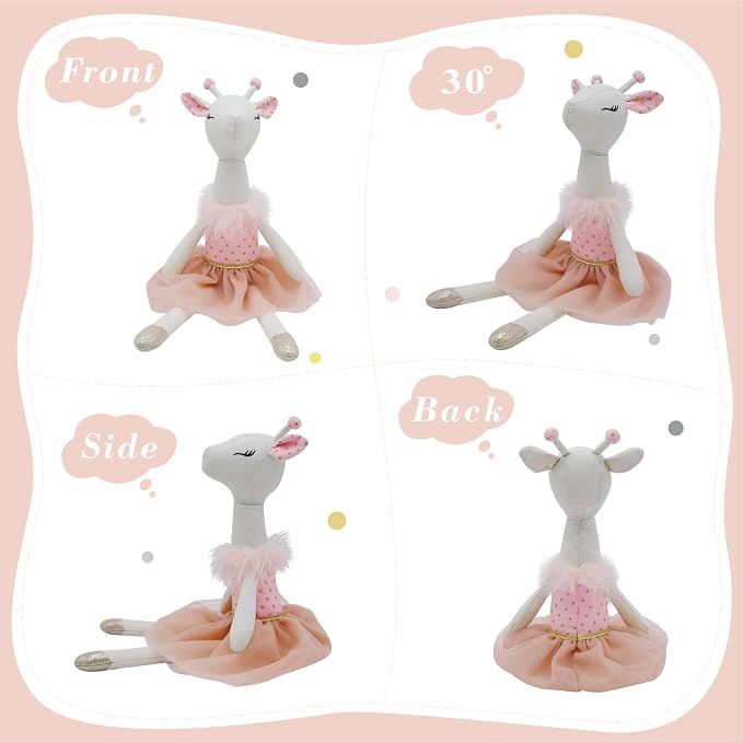 Pink Giraffe Stuffed Animal,15.7" Deer Stuffed Animal with Skirt,Soft Giraffe Plush Toy Ballerina Doll,Stuffed Giraffe Toy,Safar Nursery Decor Christmas Birthday Gifts for Baby Girls
