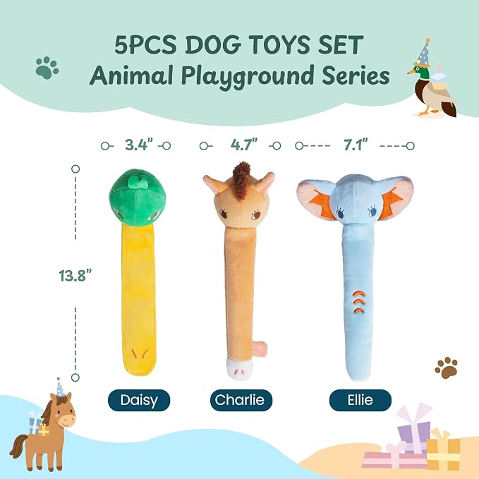Nocciola Dog Squeak Toys 3pcs, Dog Toys to Keep Them Busy for Aggressive Chewers, Hide and Seek Crinkle Dog Toy for Large Dogs, Long Face Wild Animals Playground Series