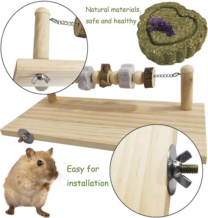 kathson Hamster Wood Ledge Platform Chewing Toys Chinchilla Cage Accessories Guinea Pig Teeth Grinding Lava Blocks Hamster Sand Bath Box Transparent Acrylic Small Animals Shower Bathtub
