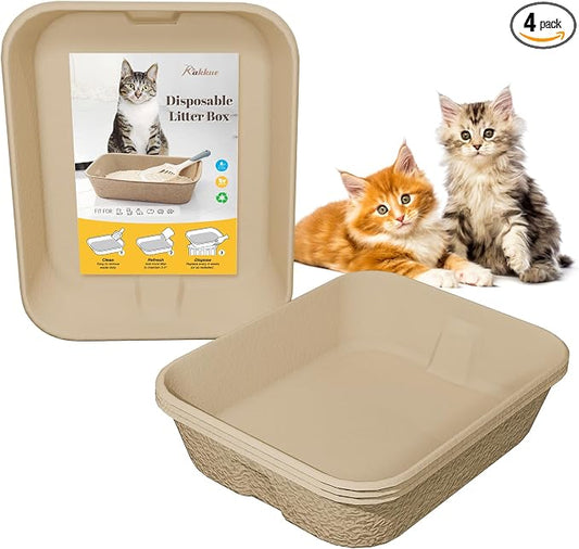 4 Pack Disposable Cat Litter Boxes, Durable Leak-Proof Cardboard Kitty Litter Trays for Temporary Use, Litter Box Liners & Travel, Ideal for Picky Cats