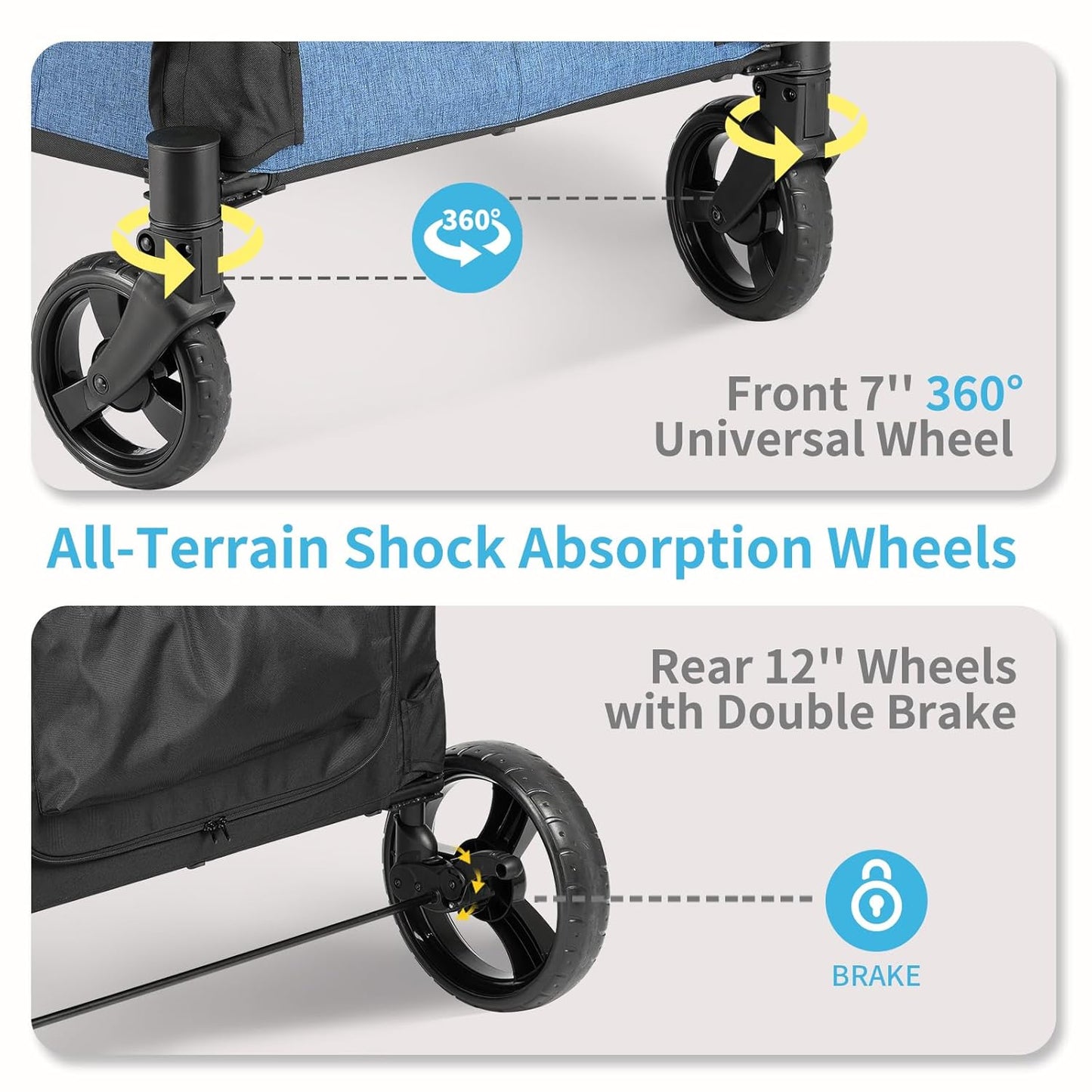 EchoSmile Heavy-Duty Large Dog Stroller with Shock-Absorbing Wheels, Foldable Pet Travel Carrier for Medium & Large Dogs, 5 Mesh Windows, 160 lbs Capacity, Easy Assembly & Storage