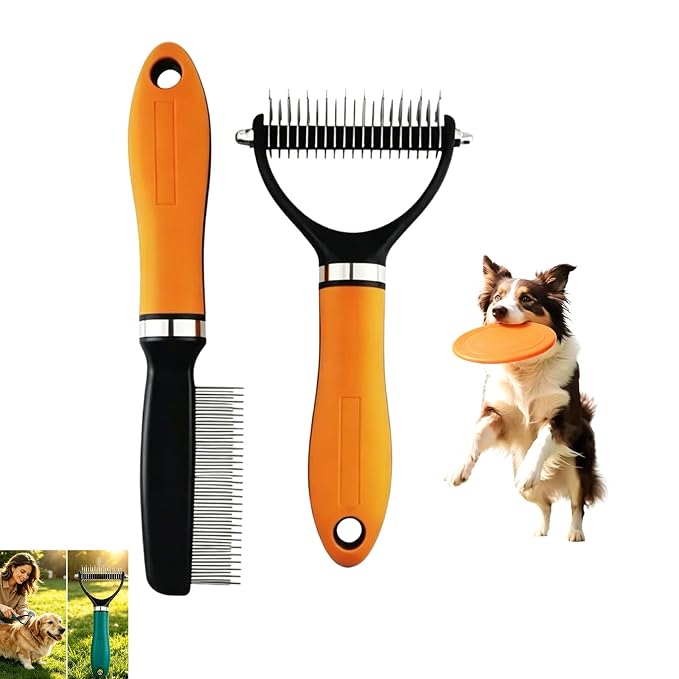 Dematting Comb for Dogs and Cats, 2026 New Rake Pet Brush for Effective Hair Removal, Deshedding Dog Brush Removing Tangles Knots for Thick Coats (1Pcs Orange Set)