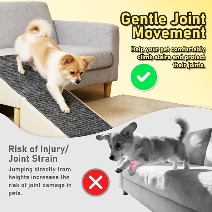 Split Ottoman Dog Ramp for Couch & Bed, 2-in-1 Foldable Dog Stairs with Non-Slip Surface, Solid Wood Pet Ramp for Small & Senior Dogs, Gentle 23° Incline, Modern Furniture Style