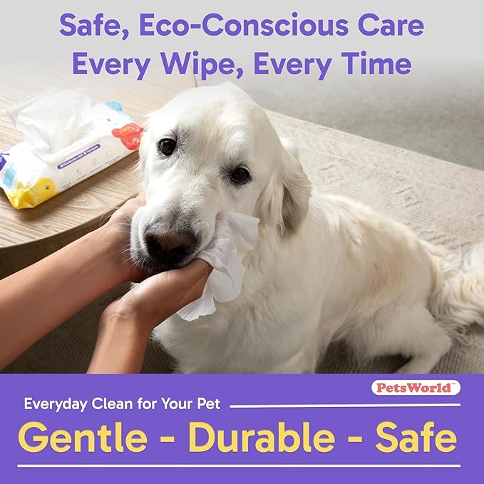 PETSWORLD 3-in-1 Pet Wipes | Hypoallergenic, Unscented & Biodegradable Grooming Wipes for Body, Paws & Butt | Thick, Durable, Daily Use Pet Cleaning Wipes (50 Count)