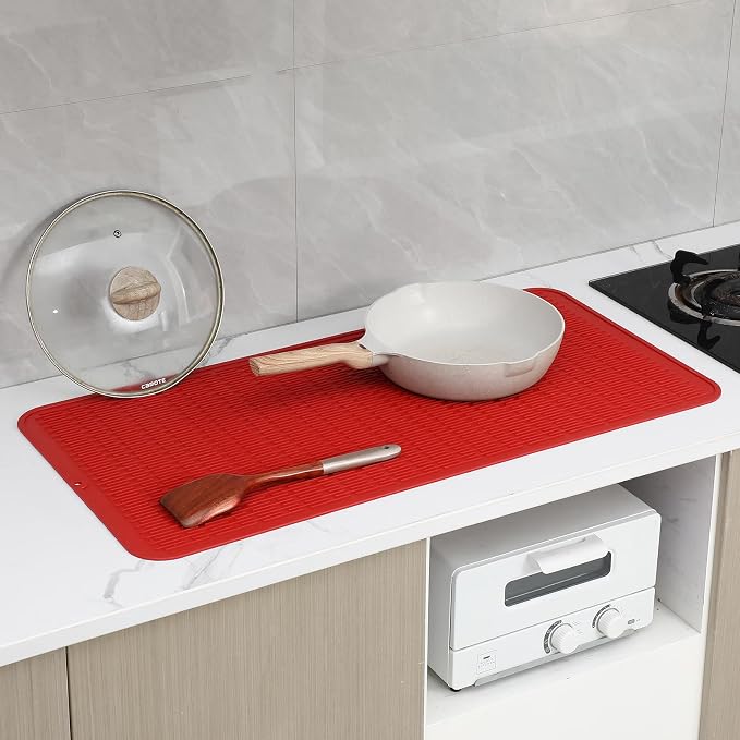 MicoYang Silicone Dish Drying Mat for Multiple Usage,Easy clean,Eco-friendly,Heat-resistant Silicone Mat for Kitchen Counter or Sink,Refrigerator or Drawer Liner Red 5XL 36inches x 18inches