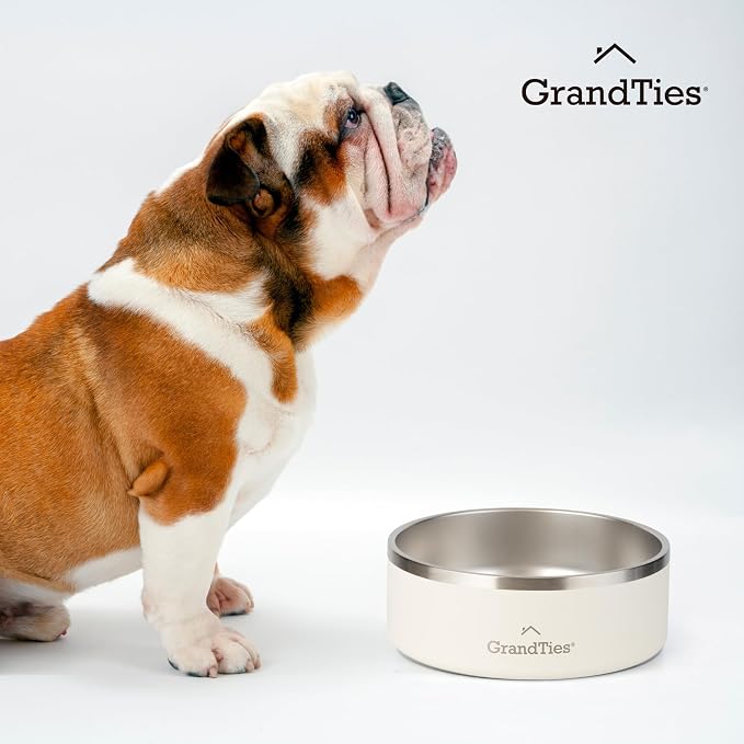 GrandTies Stainless Steel Dog Bowl | Engraved Reusable BPA-Free Insulated Cat & Dog Bowls | Large Heavy Duty Non Skid Spill Proof Bowl | Outdoor Dog Water Bowl (42oz, Powder Green)